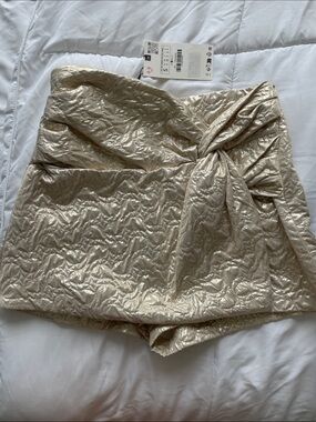ZaraMetallic Cream Tie-Waist Women's Skort
